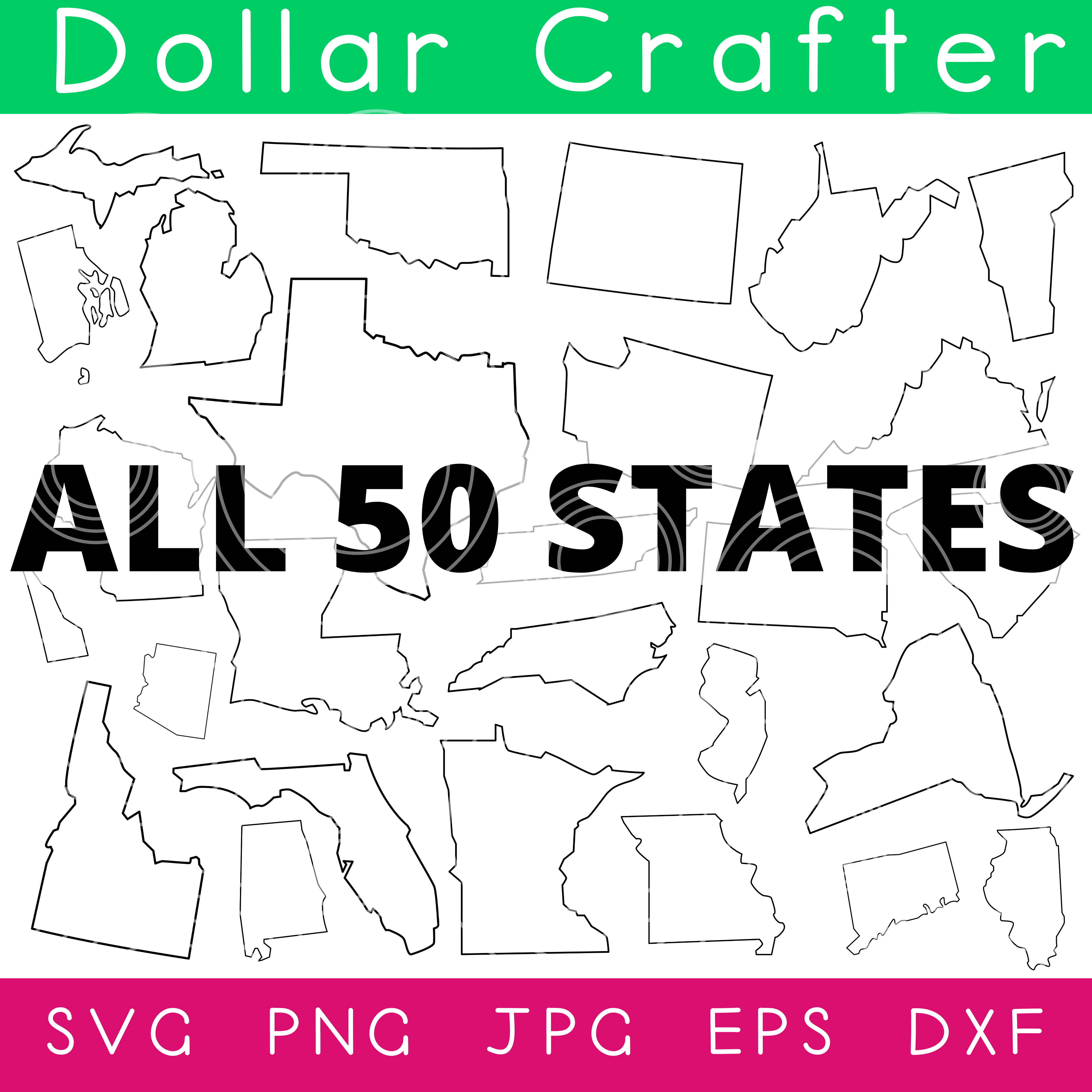 50 States Outlines SVG Cut File Set for Cricut or Silhouette