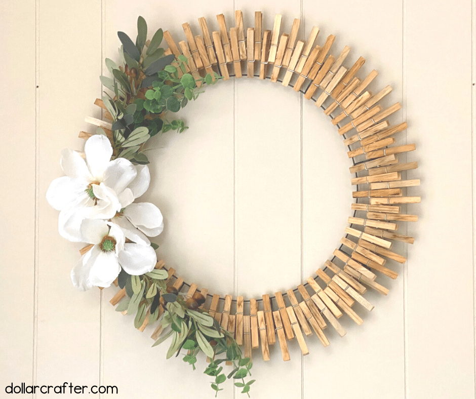 Homemade Clothespin Magnolia Wreath ⋆ Dollar Crafter