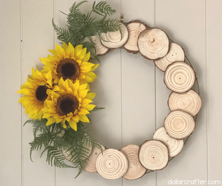 DIY Sunflower Wood Slice Wreath ⋆ Dollar Crafter