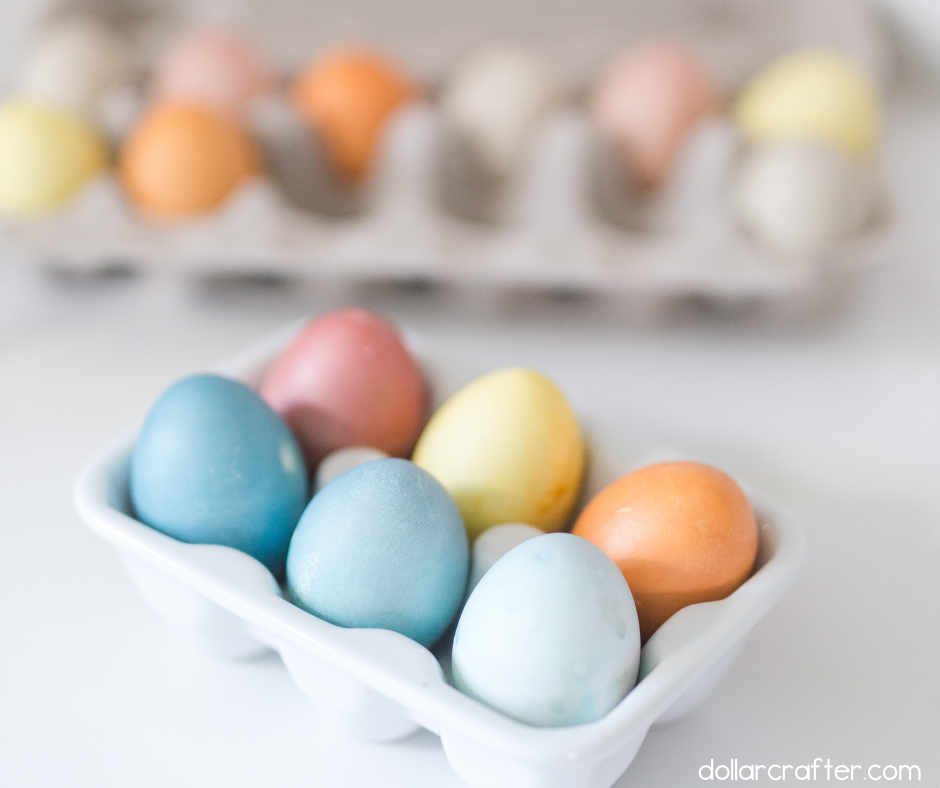 naturally dyed Easter eggs in egg carton